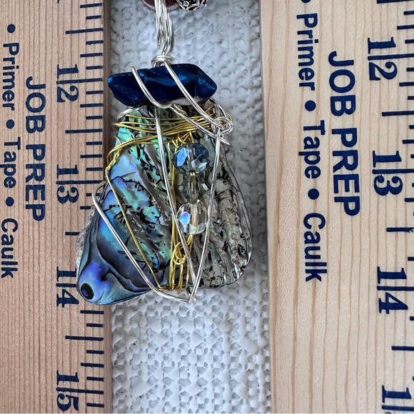 Handcrafted Abalone Shell Pendant Assemblage Art Mixed Media Necklace Leather - Picture 8 of 11